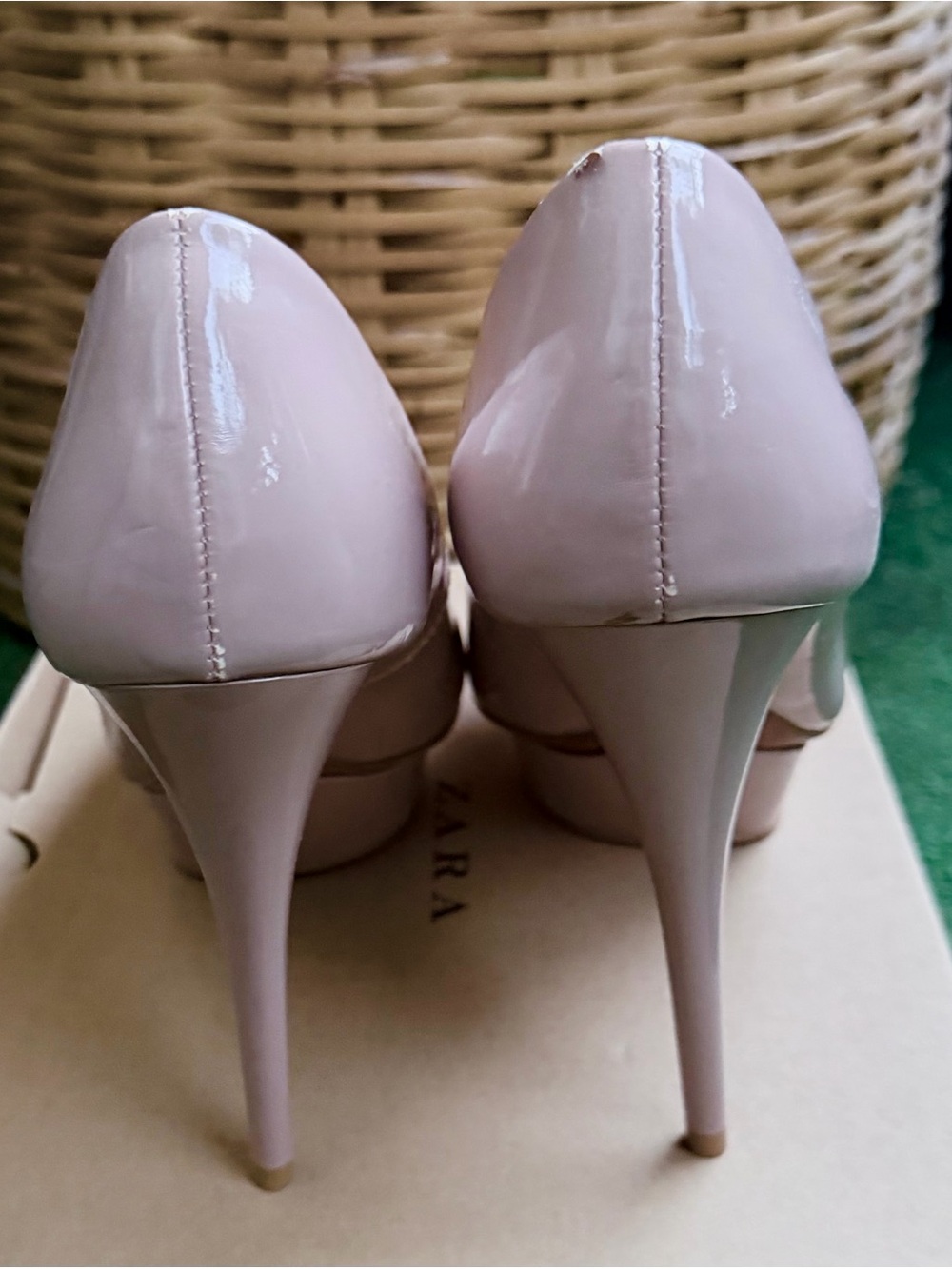 ZARA Blush Pink Nude Patent Peep-Toe Heels - Picture 5 of 6